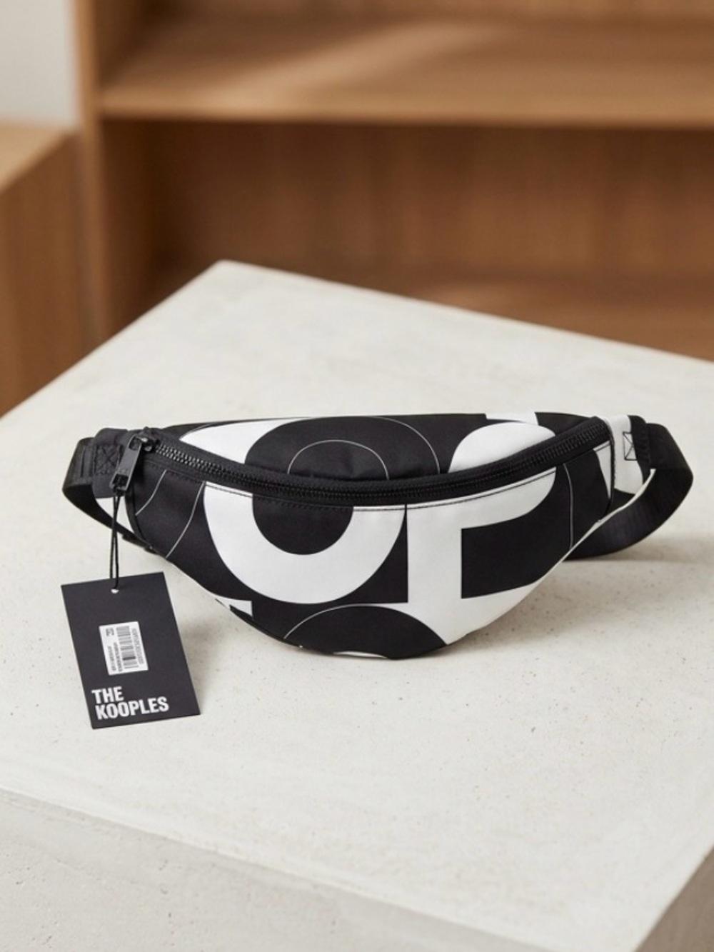 The Kooples Black & White Graphic Logo Belt Bag
